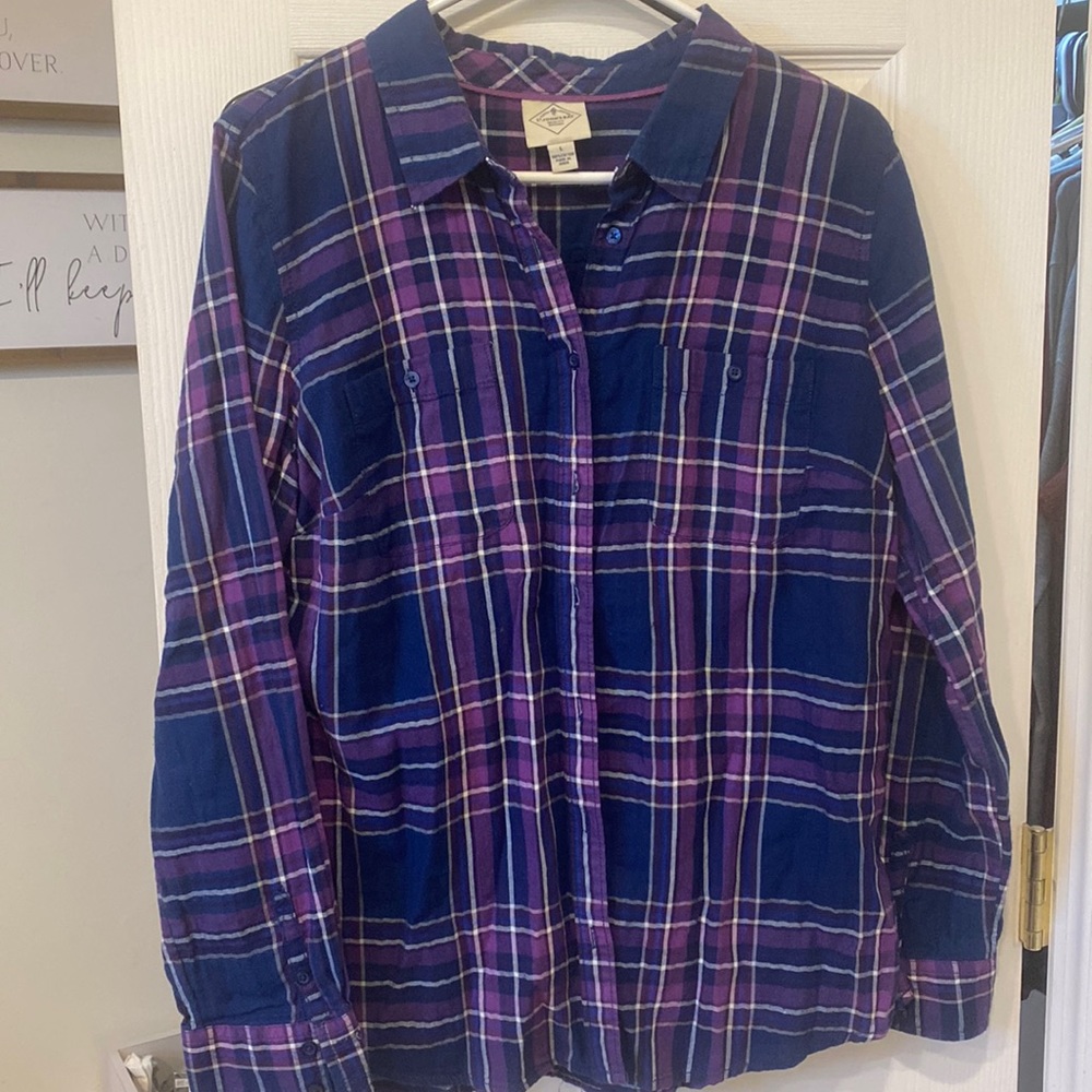 Purple, blue and white button up